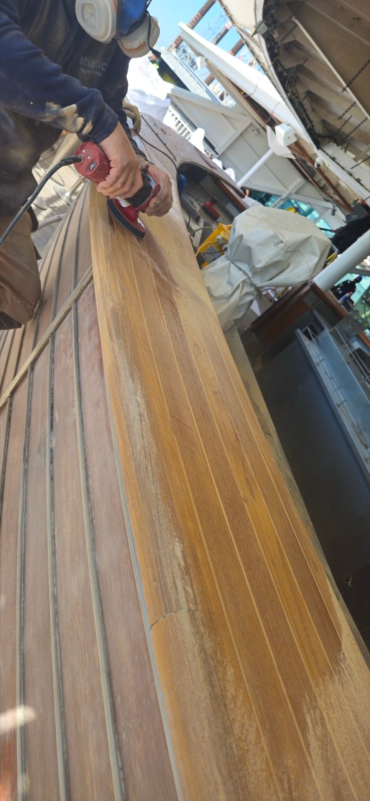 Teak deck sanding